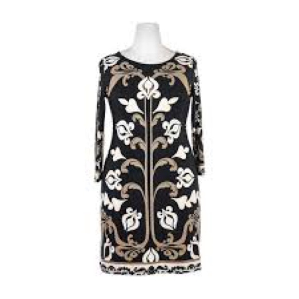 Haani Black, Tan & White Long Sleeve Dress - S